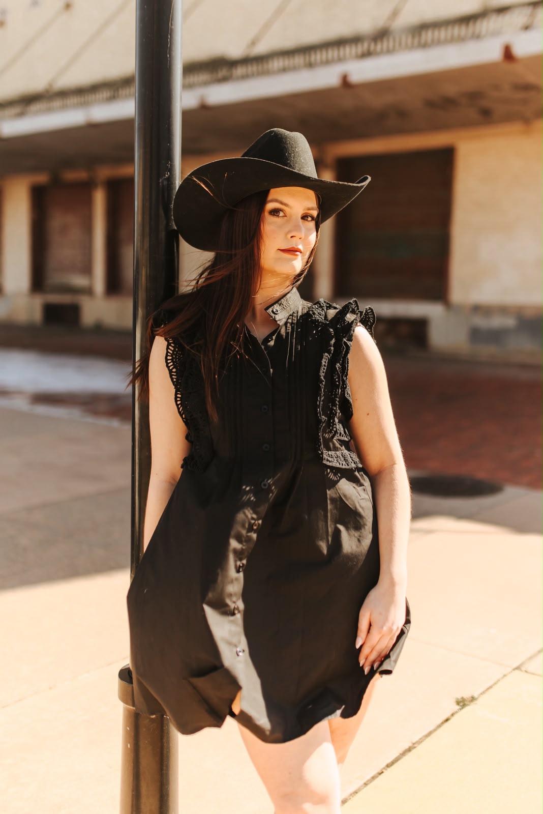 BLACK CROCHET RUFFLE SLEEVELESS BUTTON DOWN DRESS