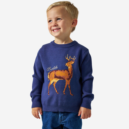 Burlebo Youth CABIN SWEATER - NAVY DEER