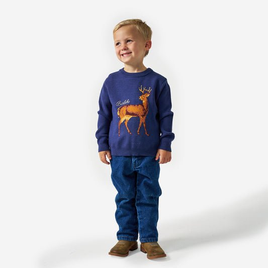 Burlebo Youth CABIN SWEATER - NAVY DEER