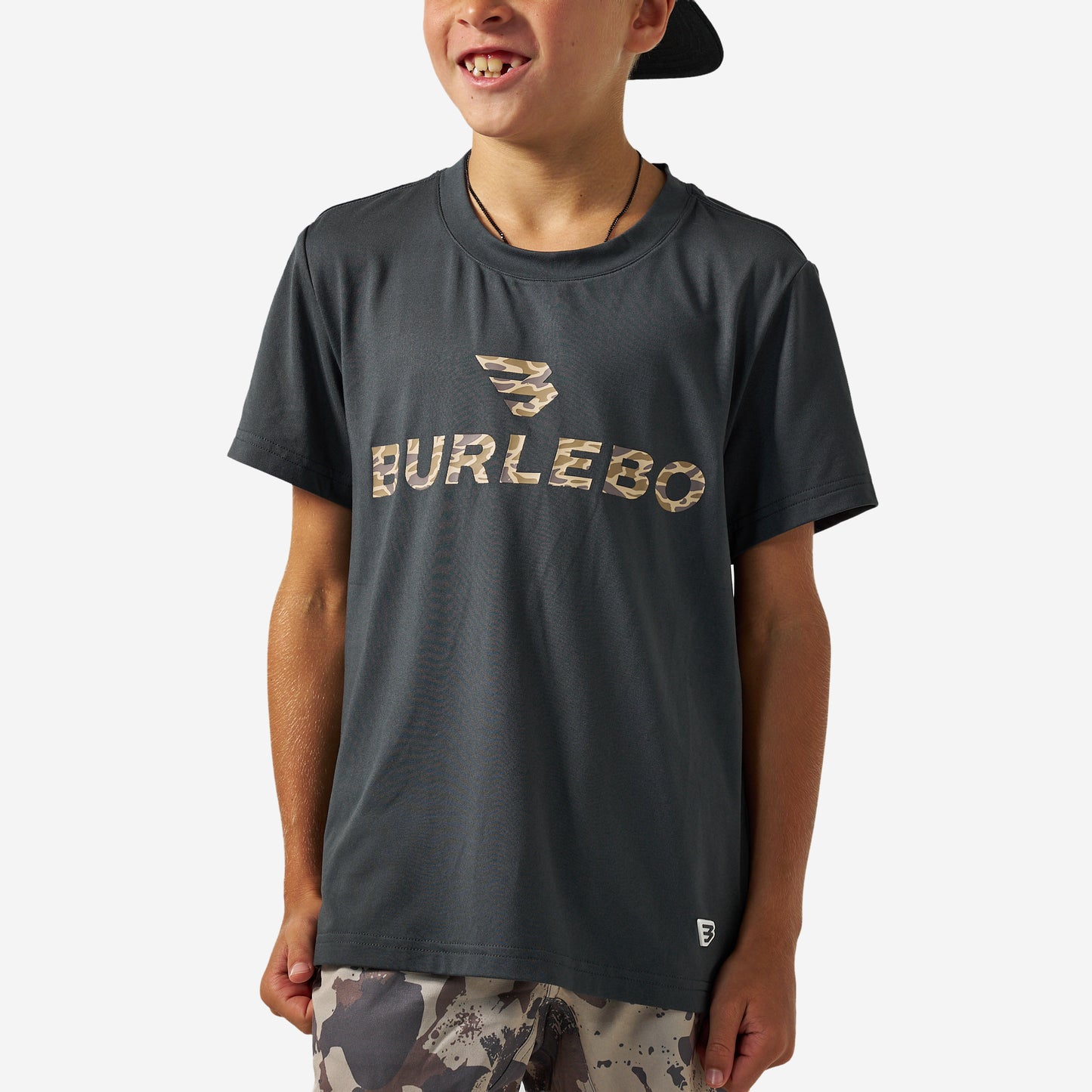 BURLEBO YOUTH GO TO TEE - FLYING B LOGO - GUN METAL GREY & GAUGE CAMO