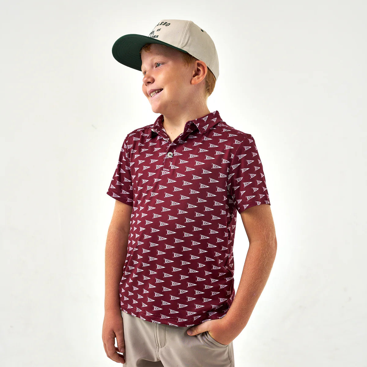 Burlebo Youth Performance Polo - Howdy Pennants - Maroon