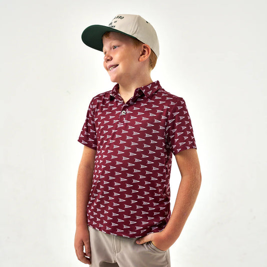 Burlebo Youth Performance Polo - Howdy Pennants - Maroon