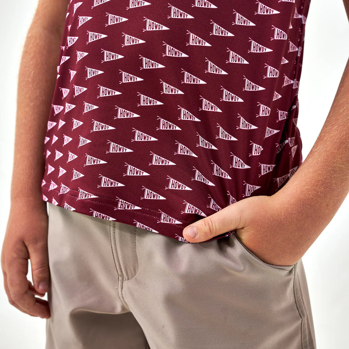 Burlebo Youth Performance Polo - Howdy Pennants - Maroon
