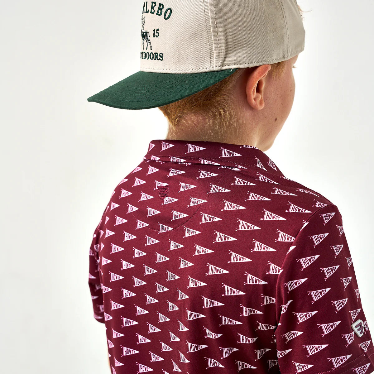 Burlebo Youth Performance Polo - Howdy Pennants - Maroon