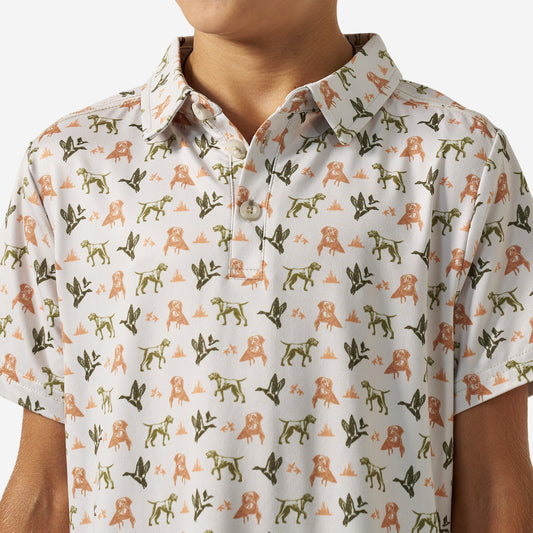 BURLEBO YOUTH PERFORMANCE POLO - MALLARD DUCK DOG