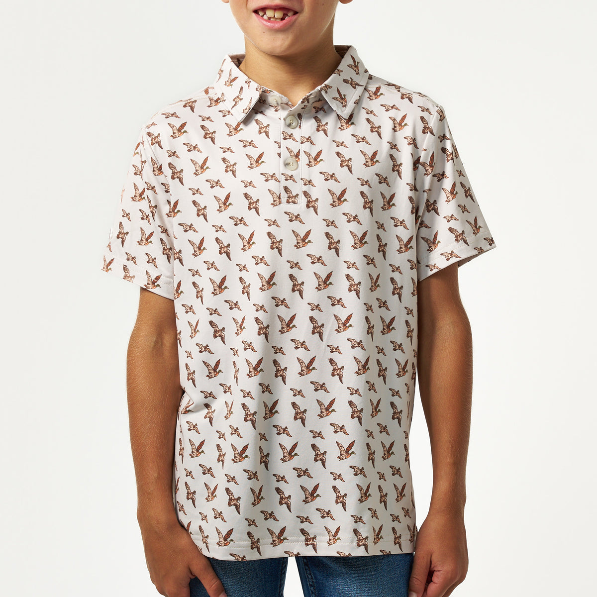 BURLEBO YOUTH PERFORMANCE POLO - MALLARD FLYING IN