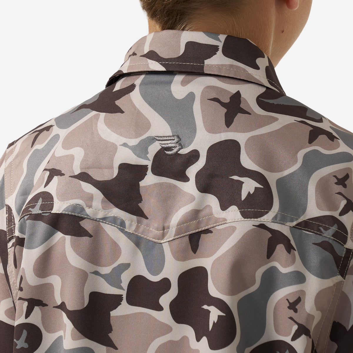 BURLEBO YOUTH PERFORMANCE WESTERN SHIRT - MALLARD MAYHEM CAMO