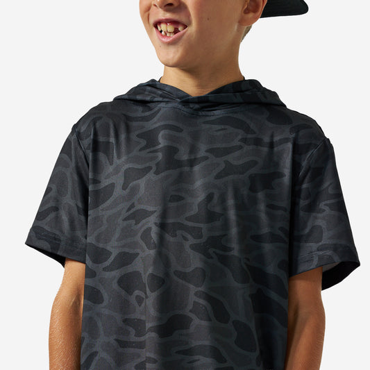 BURLEBO YOUTH SHORT SLEEVE PERFORMANCE HOODIE - BLACK CAMO