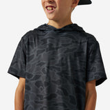 BURLEBO YOUTH SHORT SLEEVE PERFORMANCE HOODIE - BLACK CAMO