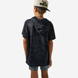 BURLEBO YOUTH SHORT SLEEVE PERFORMANCE HOODIE - BLACK CAMO