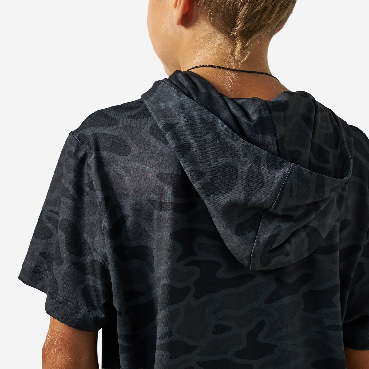 BURLEBO YOUTH SHORT SLEEVE PERFORMANCE HOODIE - BLACK CAMO