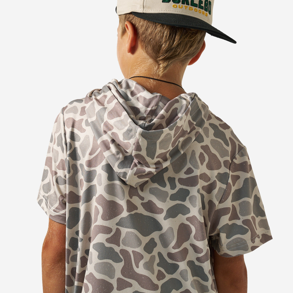 BURLEBO YOUTH SHORT SLEEVE PERFORMANCE HOODIE - CLASSIC DEER CAMO