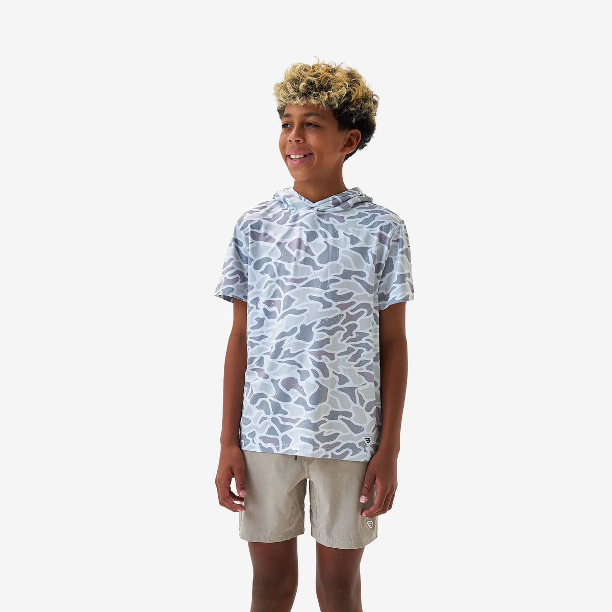Burlebo Youth Short Sleeve Performance Hoodie - White Camo