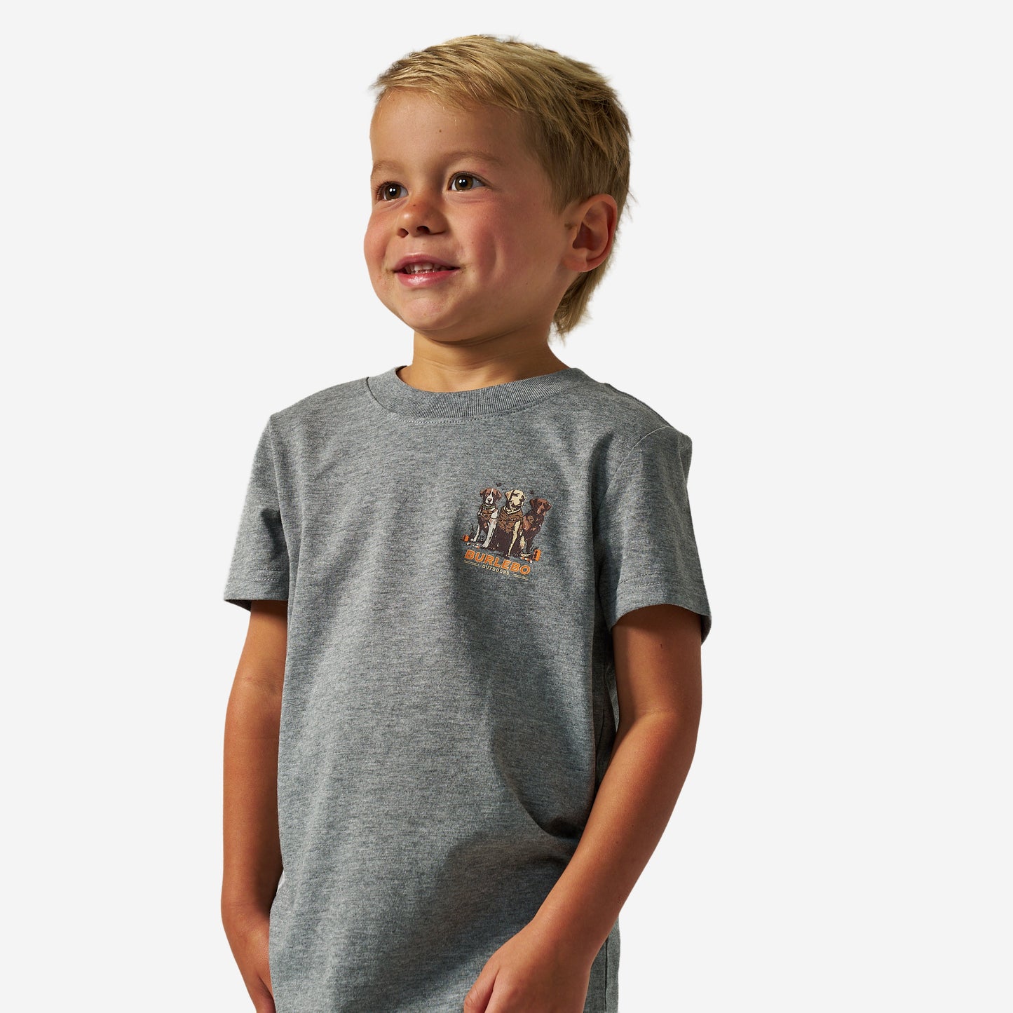 BURLEBO YOUTH SHORT SLEEVE TEE - CAMO DUCK DOGS - DARK HEATHER GREY