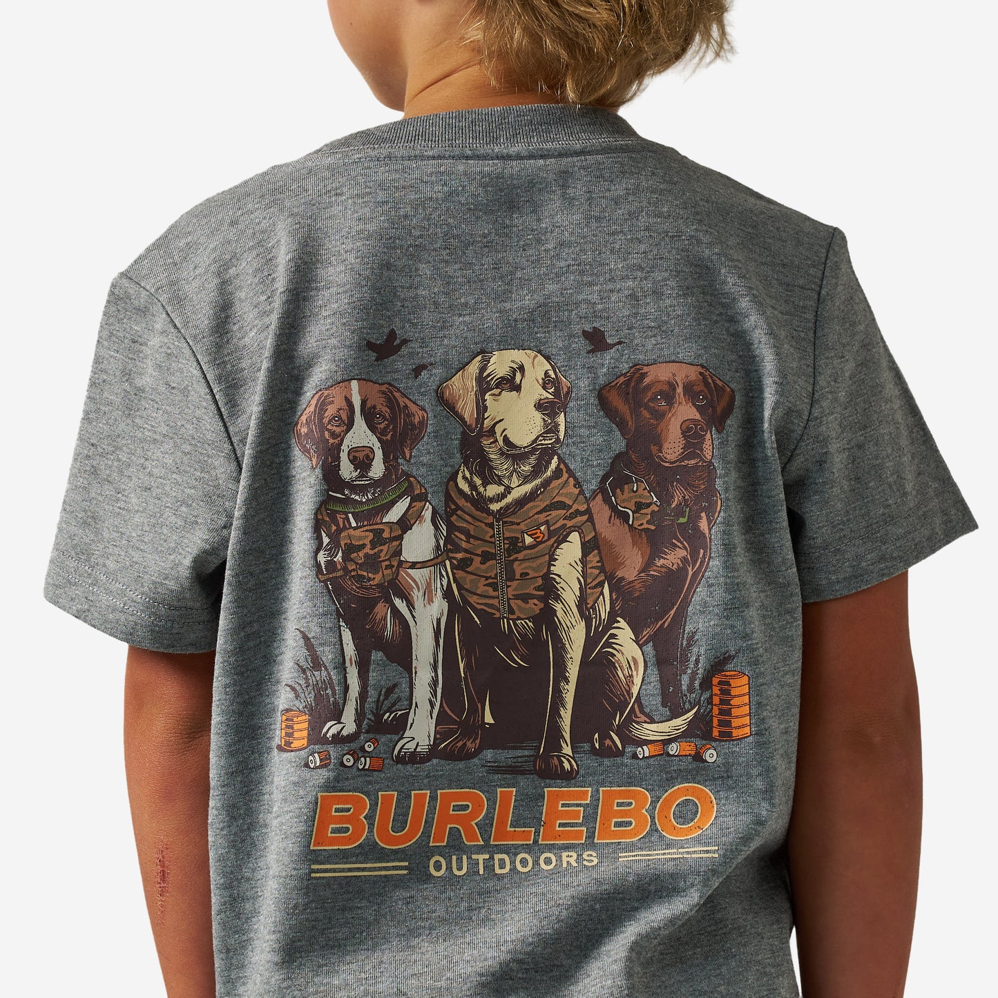 BURLEBO YOUTH SHORT SLEEVE TEE - CAMO DUCK DOGS - DARK HEATHER GREY