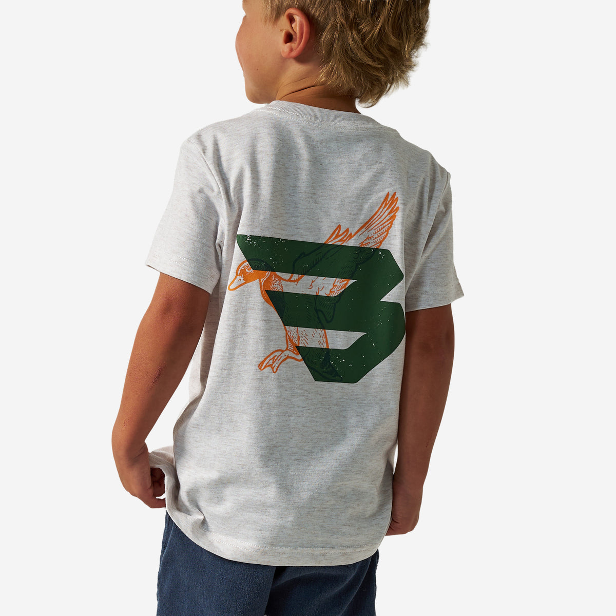 BURLEBO YOUTH SHORT SLEEVE TEE - DUCK FLYING B (GREEN) LOGO - OATMEAL
