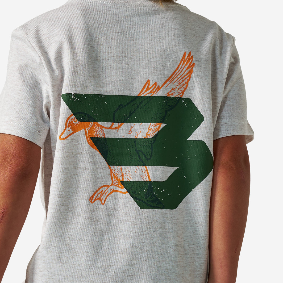 BURLEBO YOUTH SHORT SLEEVE TEE - DUCK FLYING B (GREEN) LOGO - OATMEAL