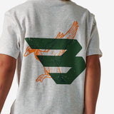 BURLEBO YOUTH SHORT SLEEVE TEE - DUCK FLYING B (GREEN) LOGO - OATMEAL