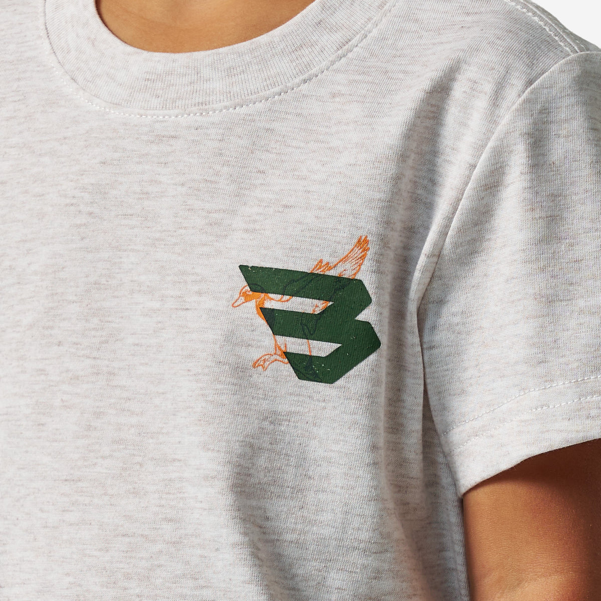 BURLEBO YOUTH SHORT SLEEVE TEE - DUCK FLYING B (GREEN) LOGO - OATMEAL