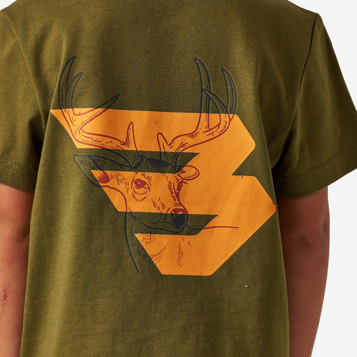 BURLEBO YOUTH SHORT SLEEVE TEE - DEER FLYING B (ORANGE) LOGO - HUNTER GREEN