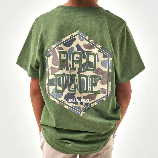 Burlebo Youth Short Sleeve Tee - Rad Dude Deer Camo - Heather Olive