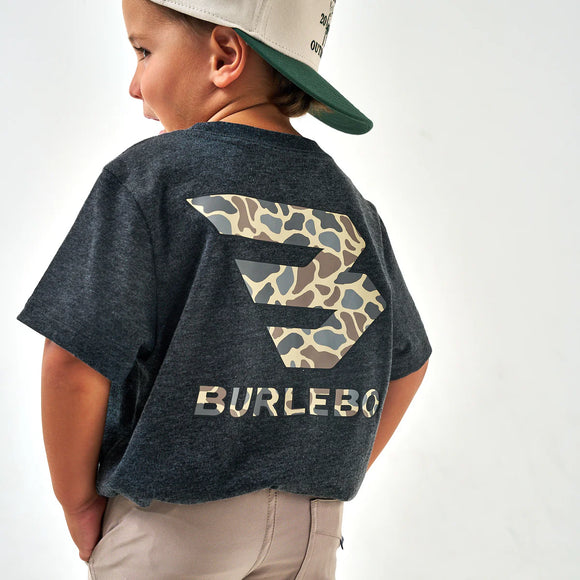 Burlebo Youth Tee - Classic Deer Camo Signature Logo - Heather Black