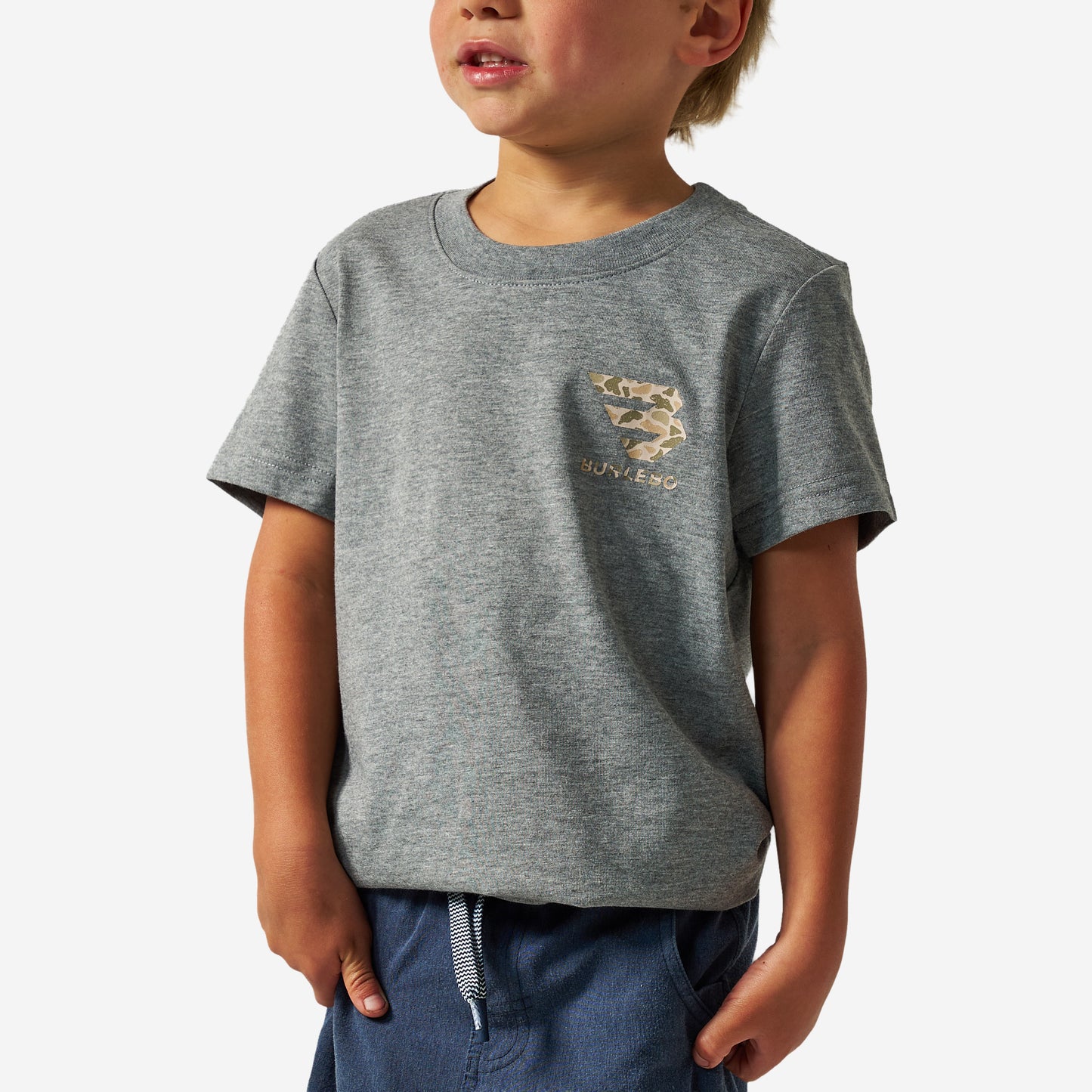BURLEBO YOUTH SHORT SLEEVE TEE - MALLARD CAMO DOG - DARK HEATHER GREY