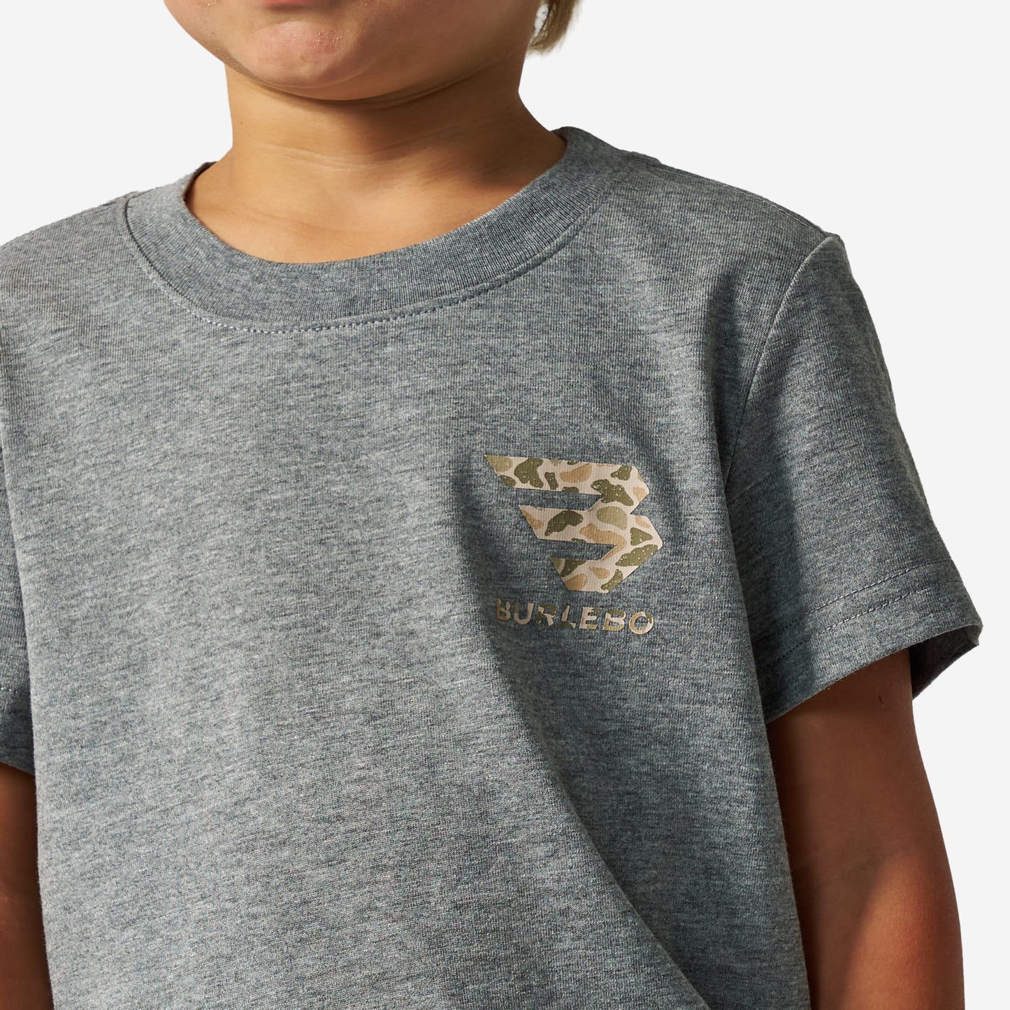 BURLEBO YOUTH SHORT SLEEVE TEE - MALLARD CAMO DOG - DARK HEATHER GREY