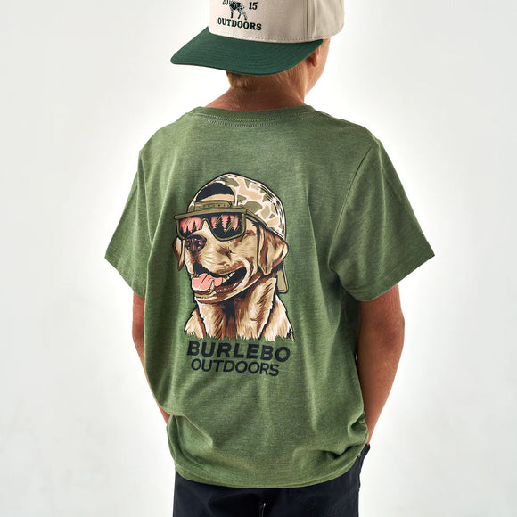 Burlebo Youth - Short Sleeve Tee - Mallard Camo Dog - Heather Olive