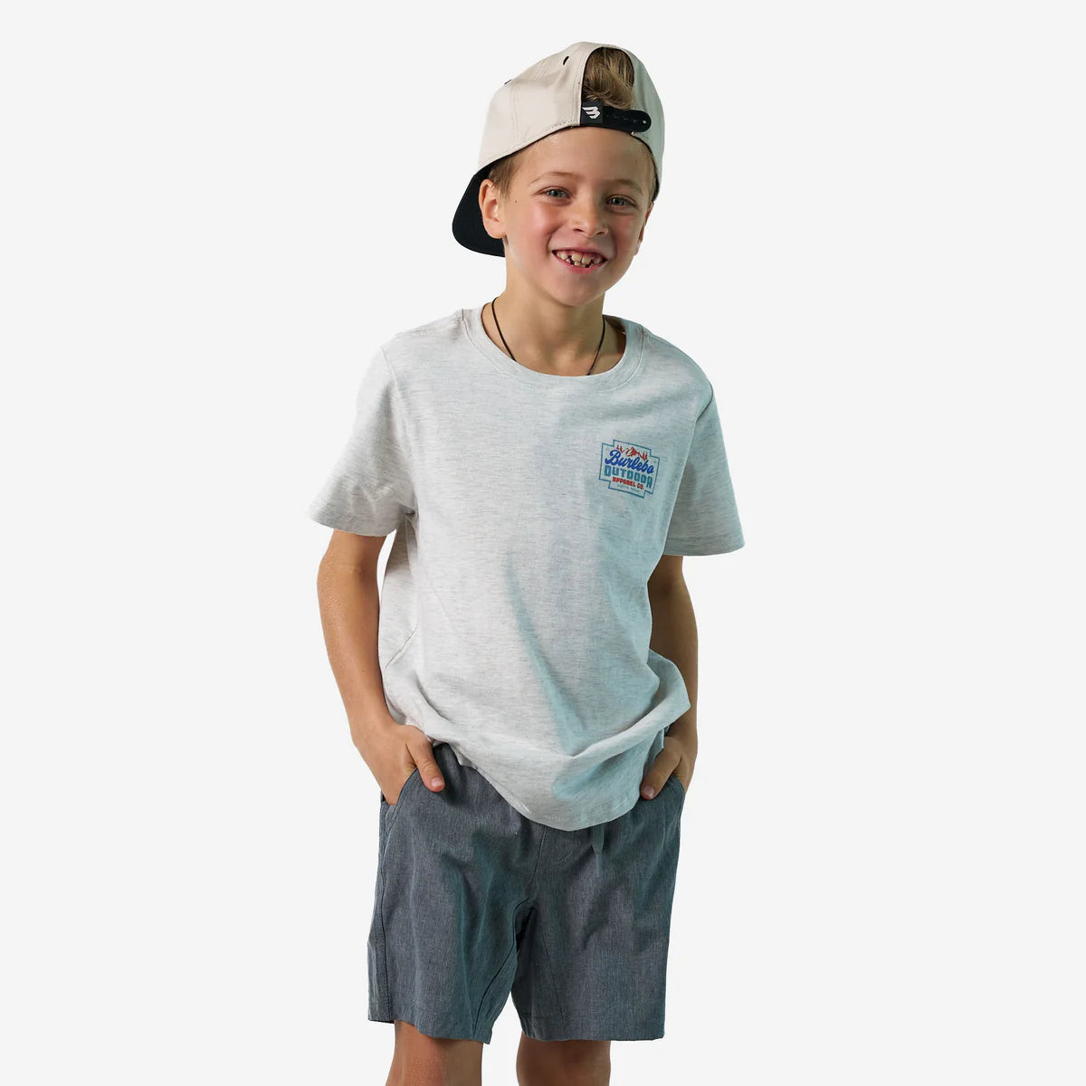 Burlebo Youth Short Sleeve Tee - Mountain Range - Heather Ashy Grey