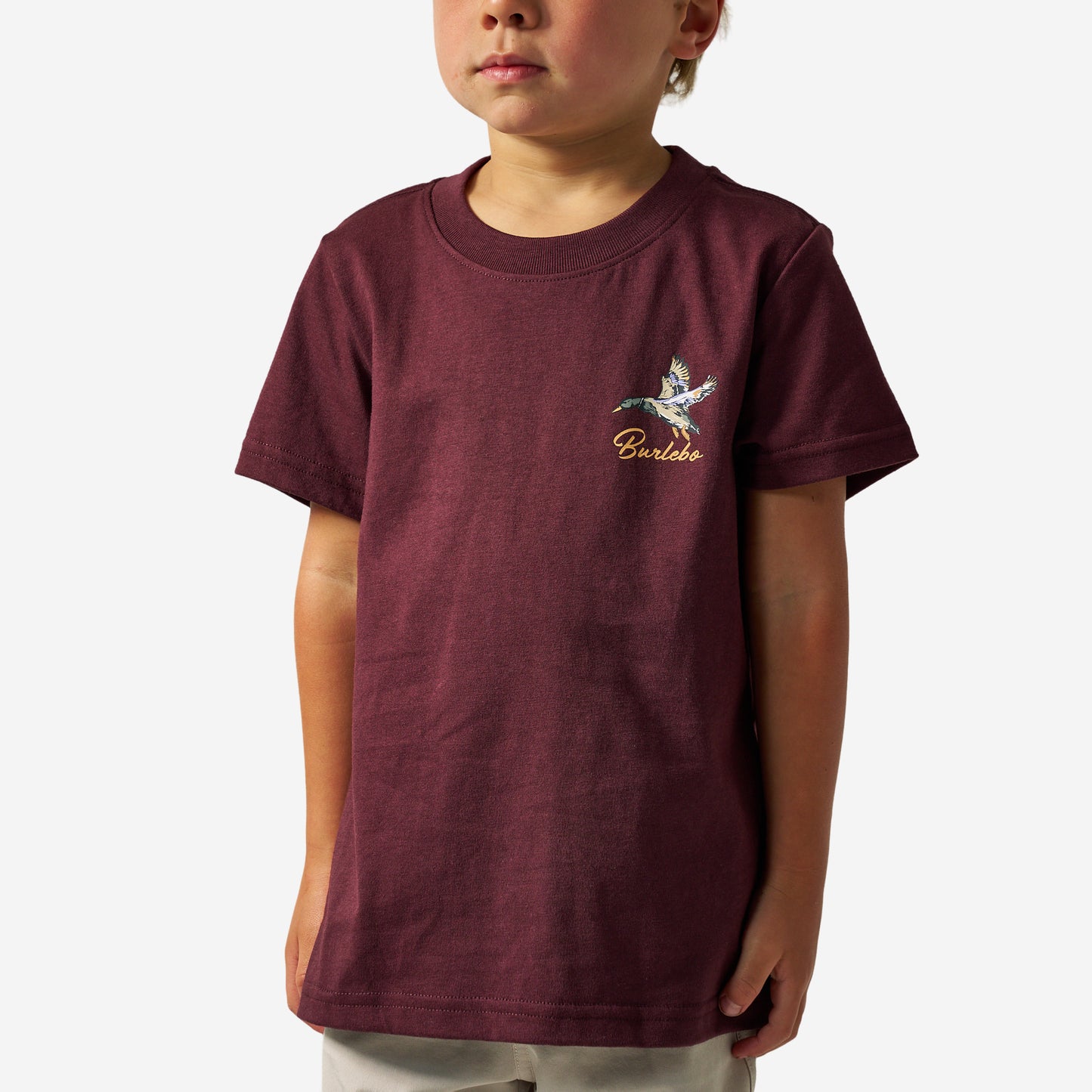 BURLEBO YOUTH SHORT SLEEVE TEE - PINTAIL DIVING DUCK - MAROON