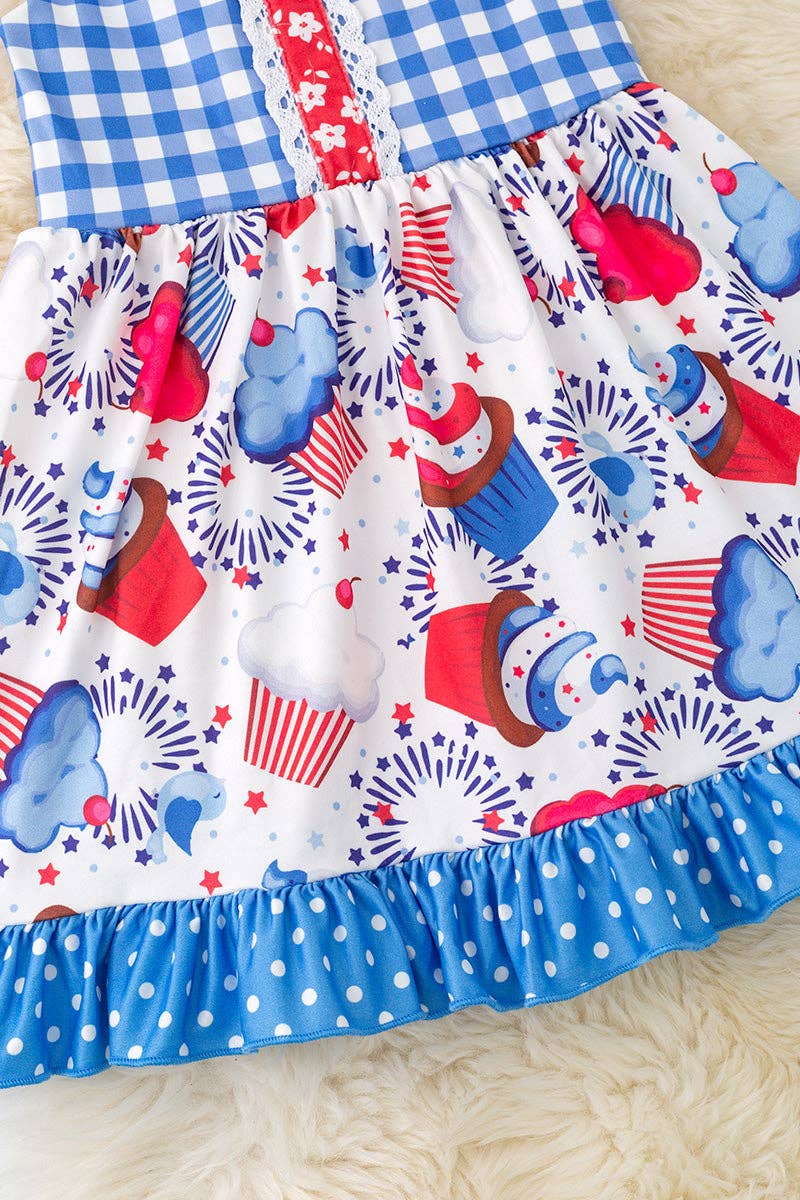 Cup Cake Gingham Printed Girls Dress