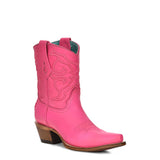 CORRAL WOMEN'S HOT PINK EMBROIDERY SNIP TOE WESTERN ANKLE BOOTS - Z5137