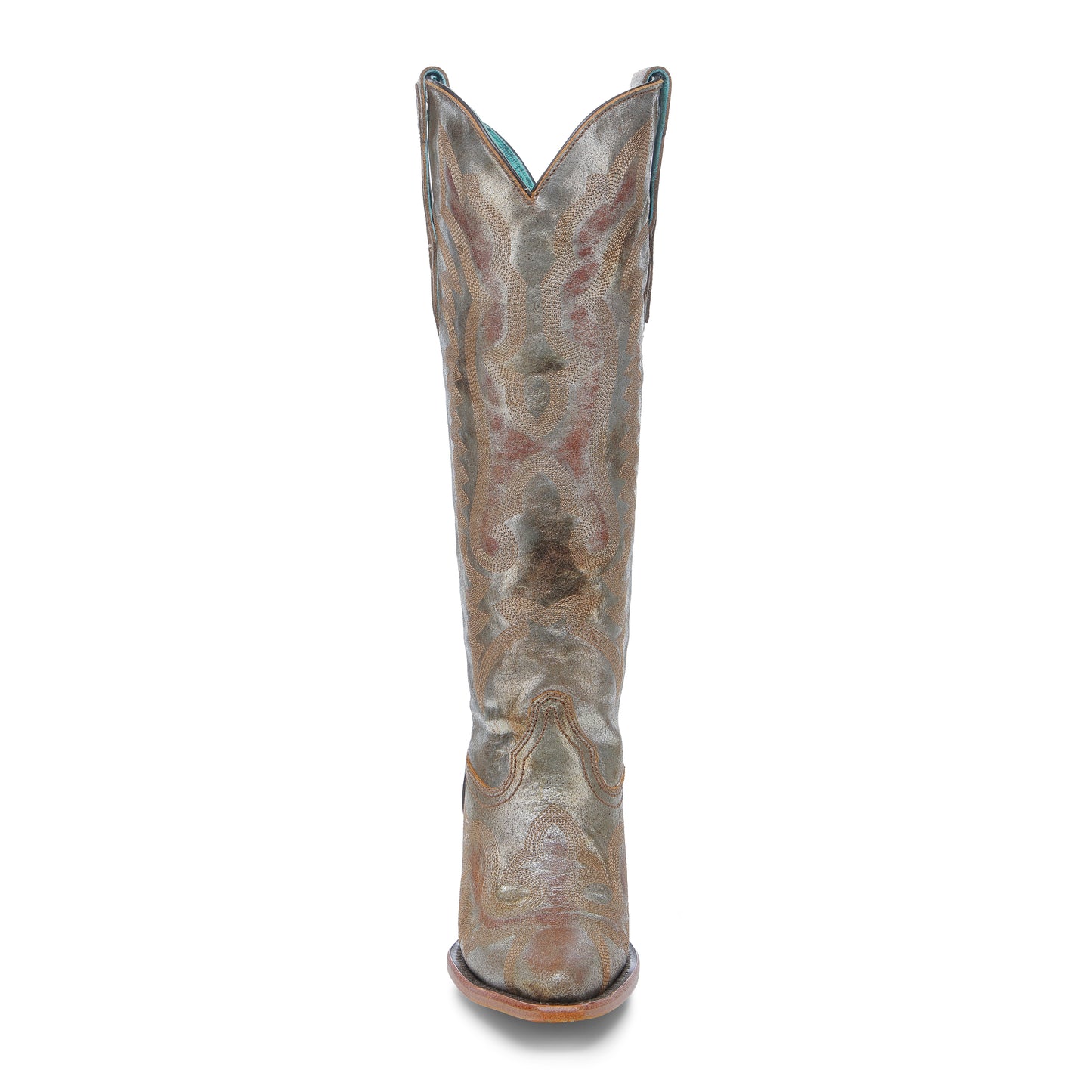 WOMEN'S GOLD METALLIZED LEATHER & EMBROIDERY TALL POINTED WESTERN BOOT - Z5223