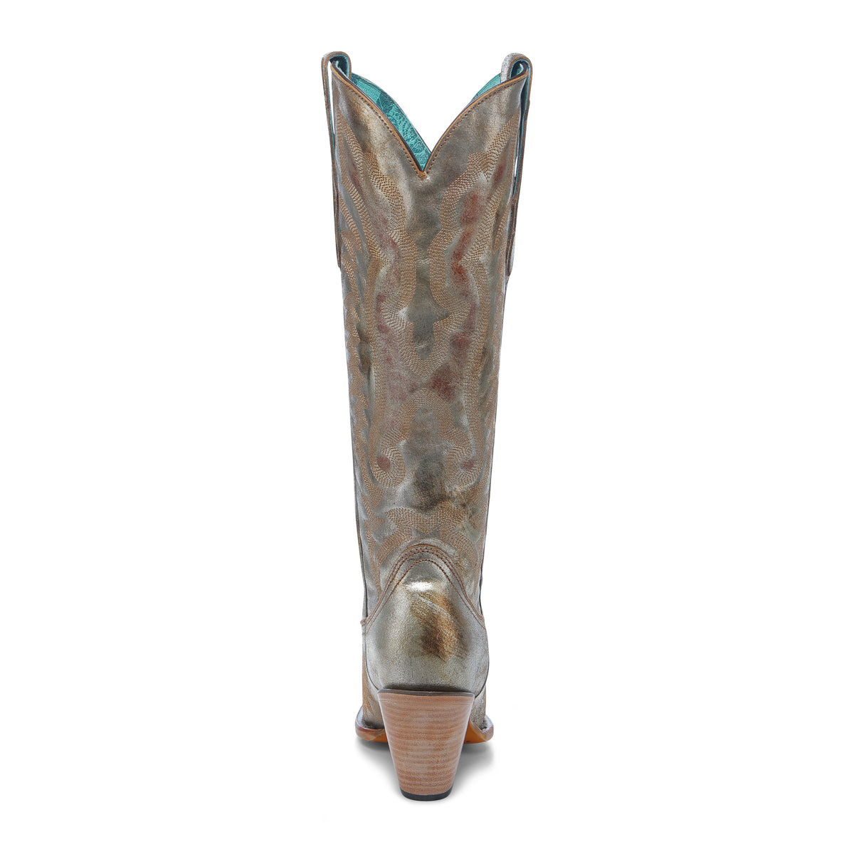 WOMEN'S GOLD METALLIZED LEATHER & EMBROIDERY TALL POINTED WESTERN BOOT - Z5223