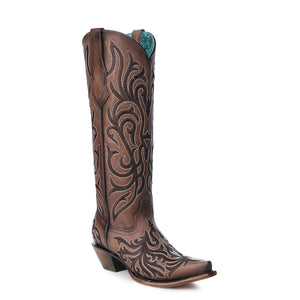 CORRAL WOMEN'S BROWN EMBROIDERY STITCH TALL WESTERN BOOTS - Z5307