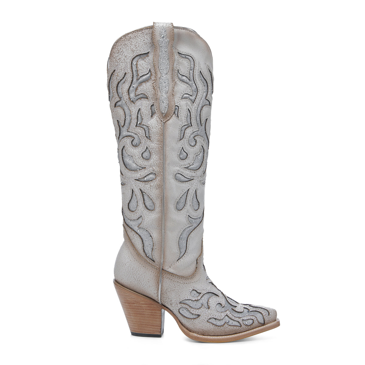 CORRAL WOMEN'S WHITE EMBROIDERY & GLITTER CRYSTAL INLAY TALL WESTERN BOOT - Z5352
