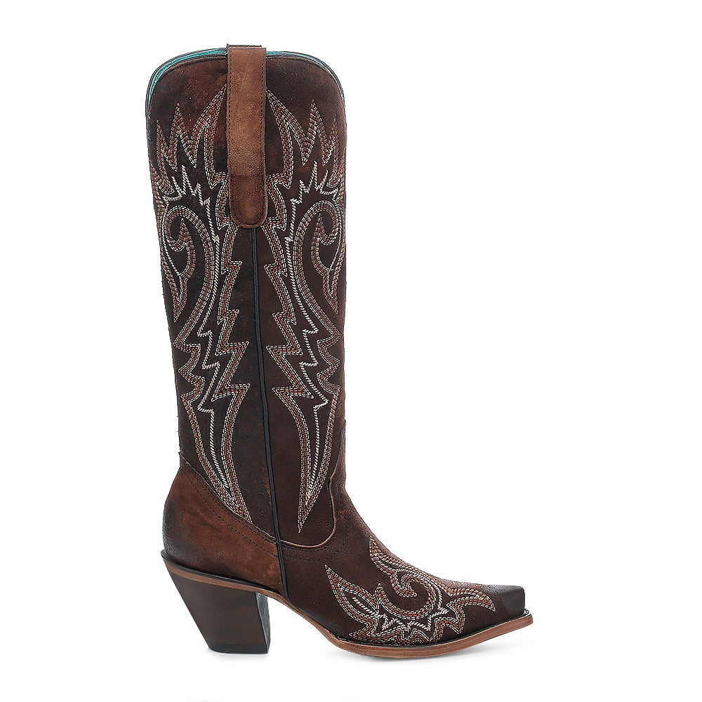 CORRAL WOMEN'S BROWN AND WHITE EMBROIDERY BONE SNIP TOE COWBOY BOOT - Z5370