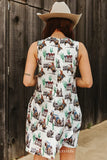 WESTERN KICKING BULL CACTUS PRINT DRESS