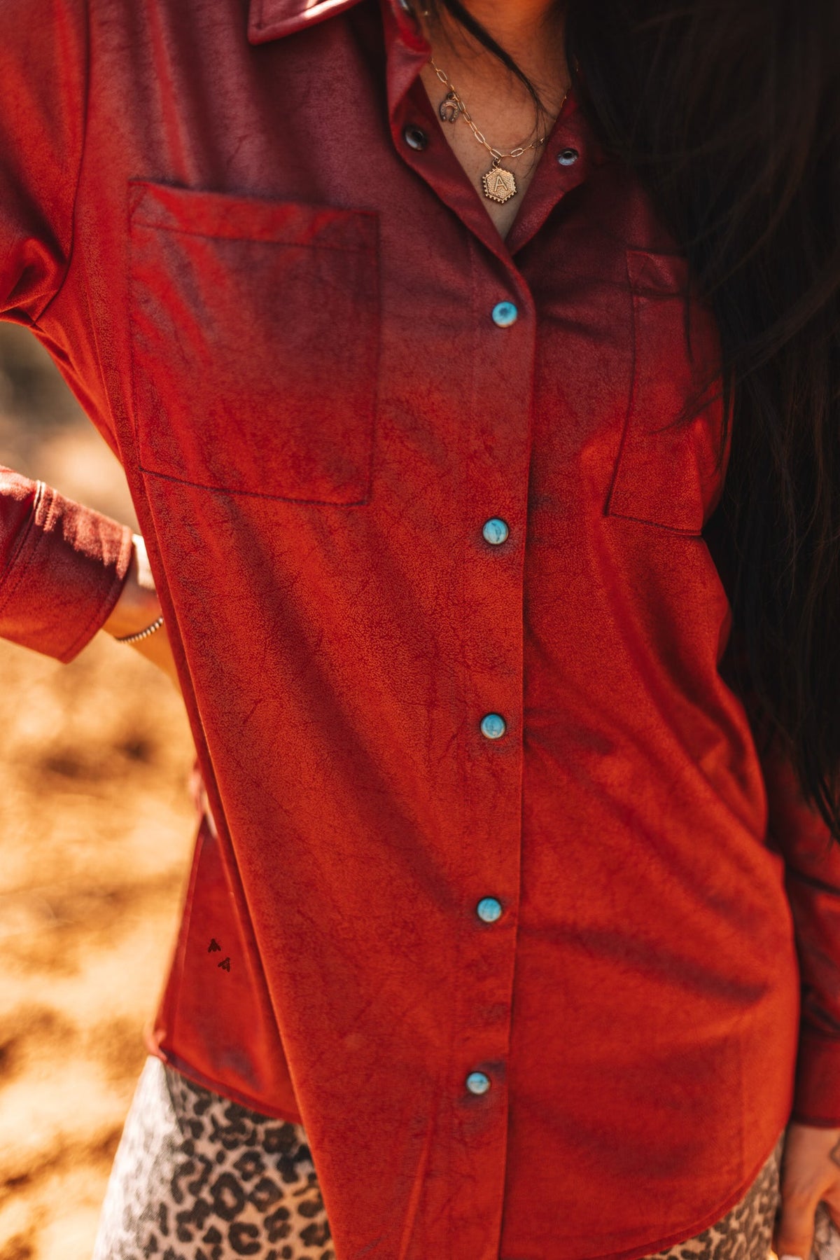 LEATHER LUX LONG SLEEVE TOP - BURGUNDY