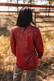 LEATHER LUX LONG SLEEVE TOP - BURGUNDY