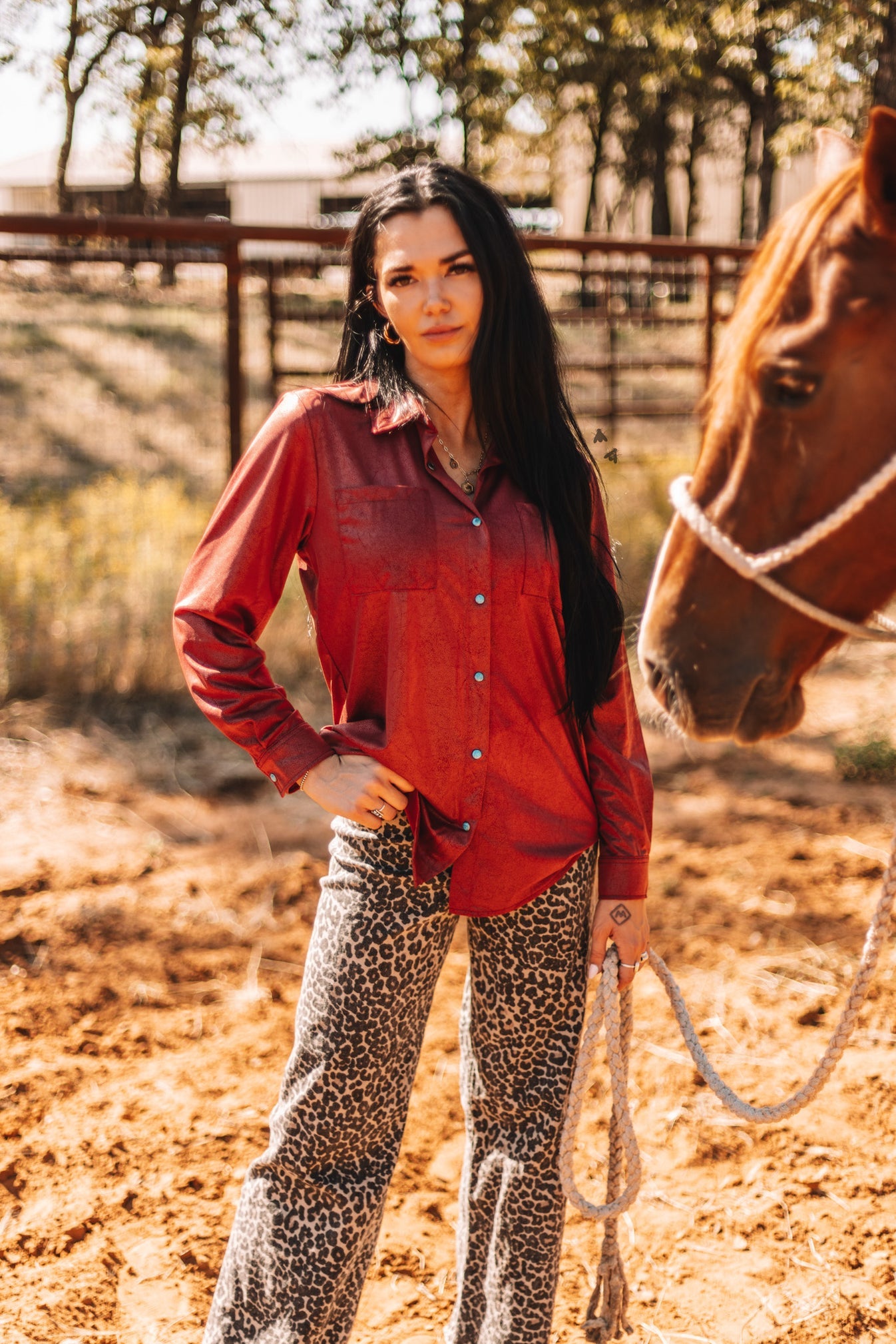 LEATHER LUX LONG SLEEVE TOP - BURGUNDY