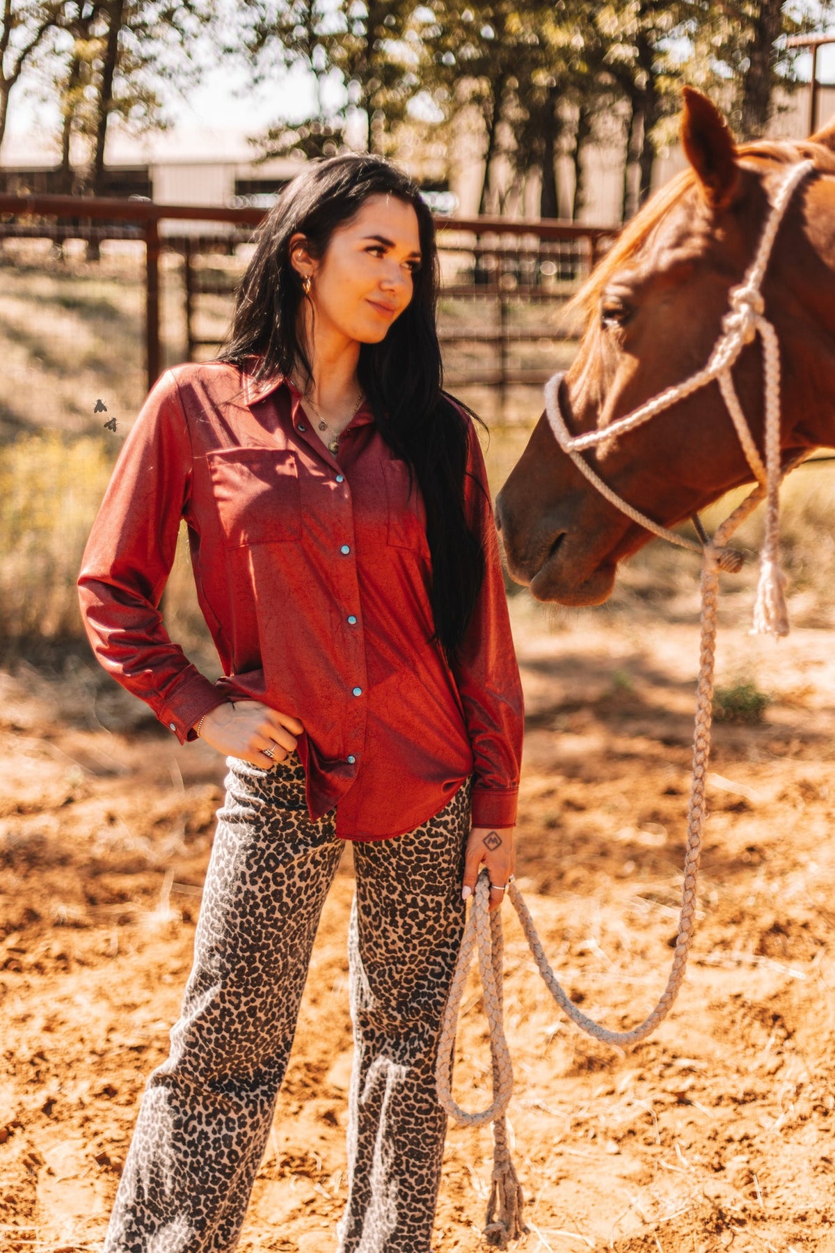 LEATHER LUX LONG SLEEVE TOP - BURGUNDY