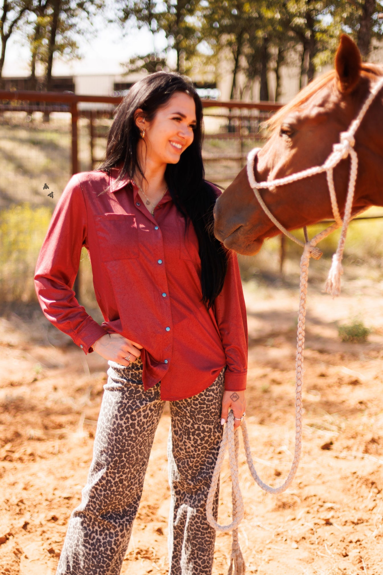 LEATHER LUX LONG SLEEVE TOP - BURGUNDY