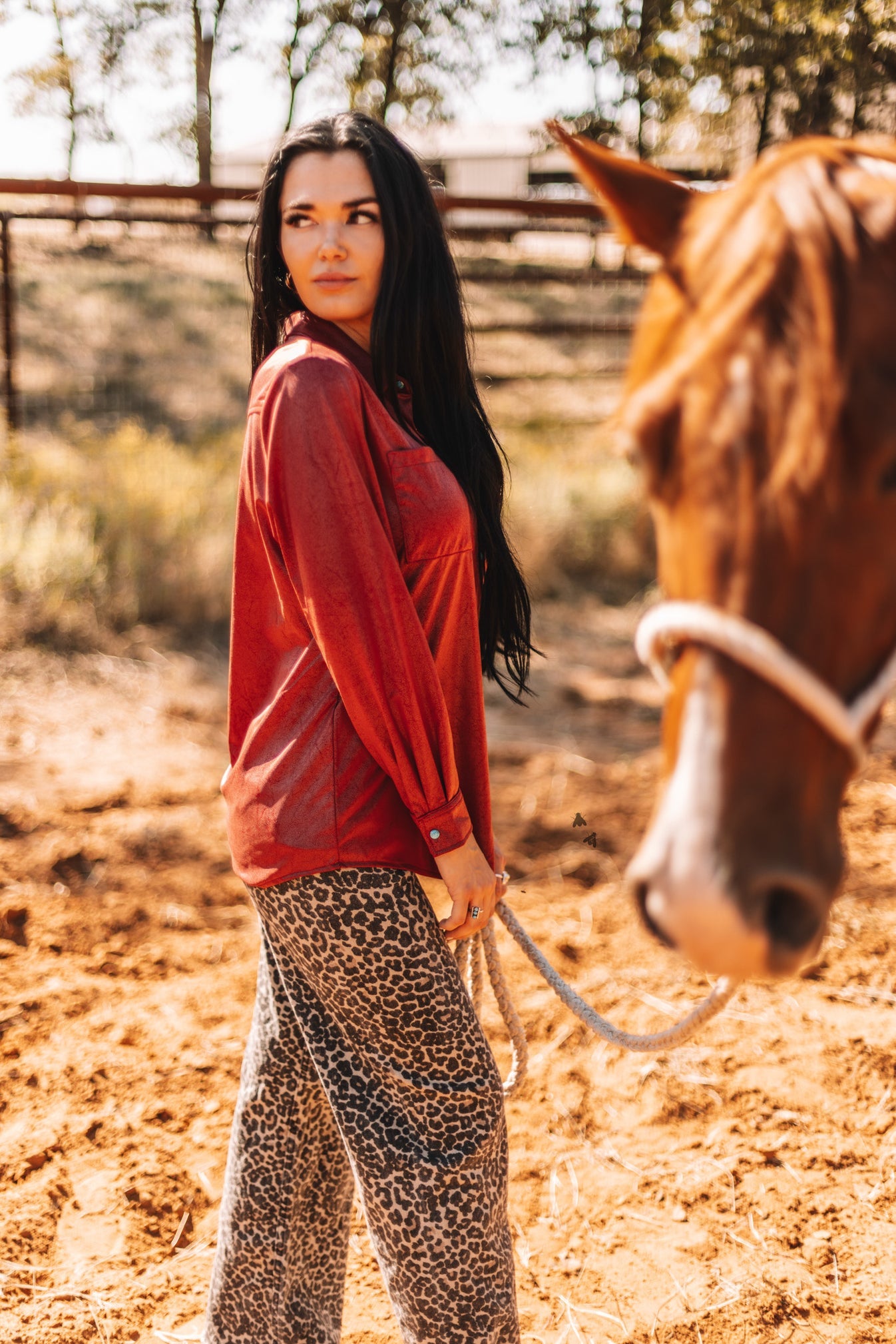 LEATHER LUX LONG SLEEVE TOP - BURGUNDY