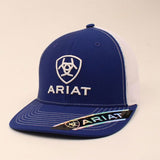 ARIAT MENS STACKED LOGO TRUCKER CAP - BLUE AND WHITE