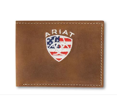 ARIAT BIFOLD WALLET AMERICAN FLAG EMBROIDERED AGED BARK