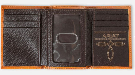 ARIAT TRIFOLD FLORAL EMBOSSED WALLET - BROWN