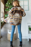 VINTAGE AZTEC PATTERN THICK KNIT FRINGE SHACKET