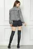 WASHED DENIM WITH STRIPE RHINESTONE JACKET - BLACK WASH